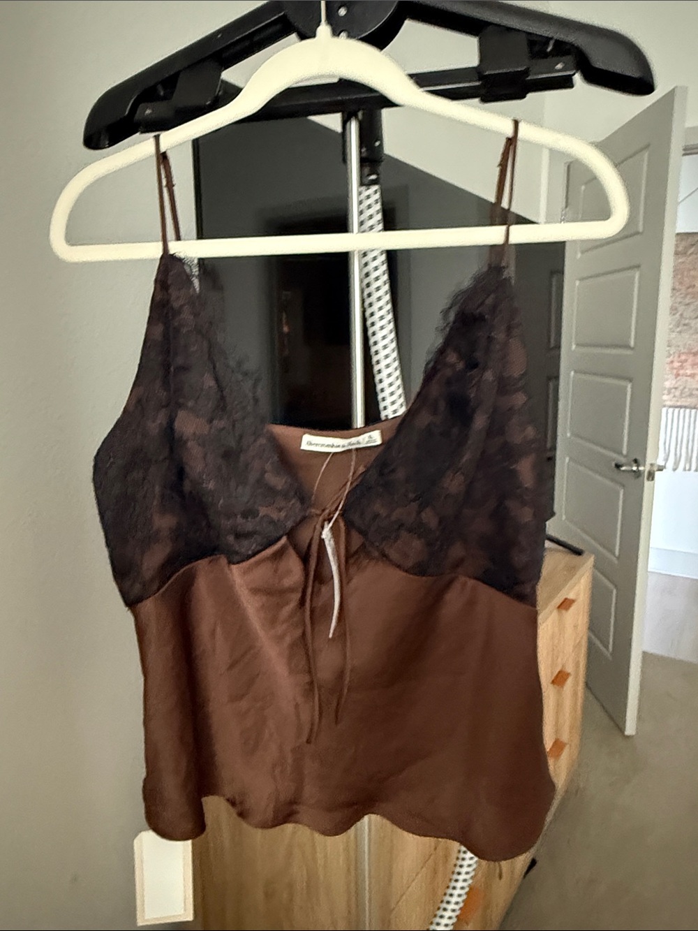 Abercrombie & Fitch Brown Satin Cami with Black Lace Trim